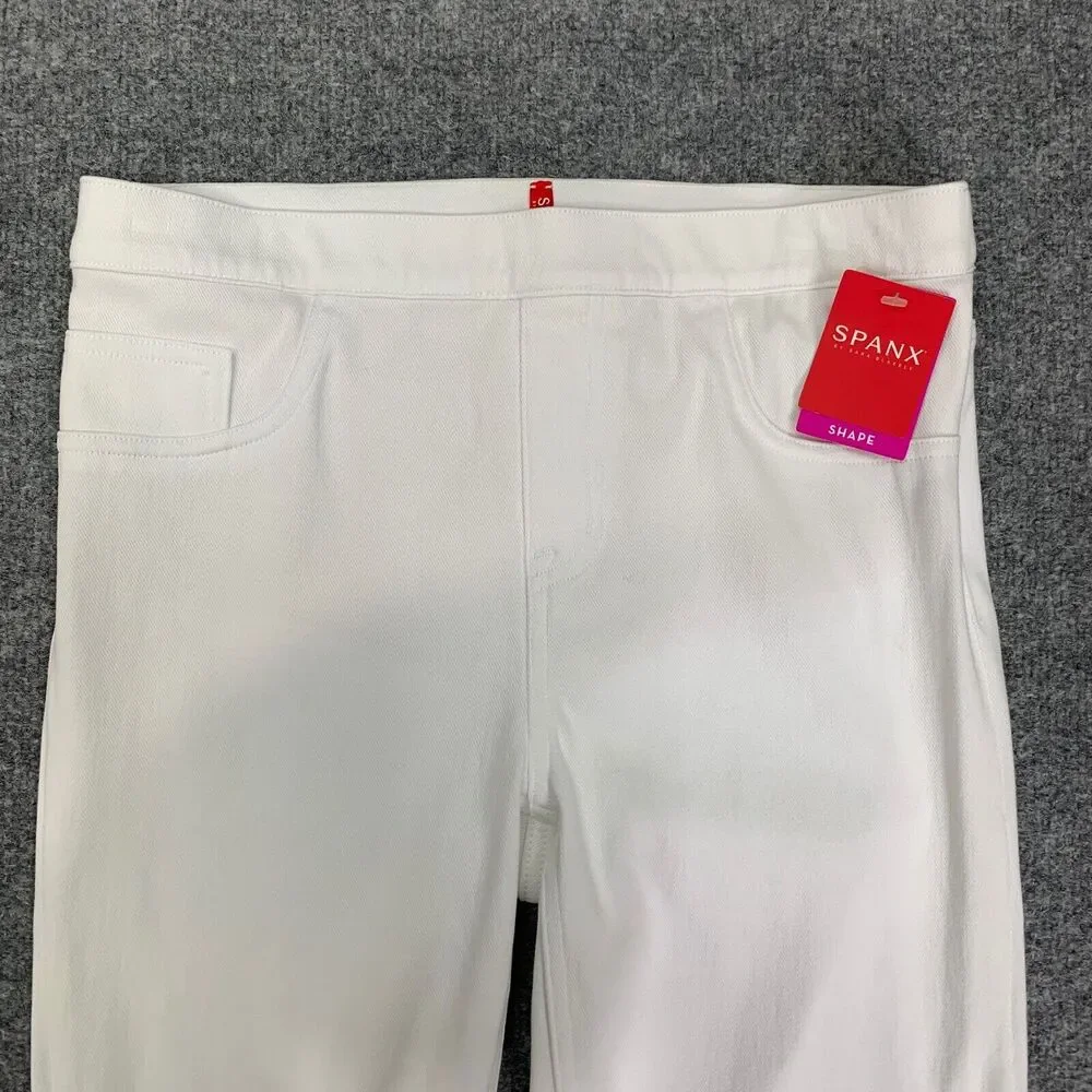 Spanx Leggings Womens L Large Green White Cropped Knit Ankle Skinny Stretch